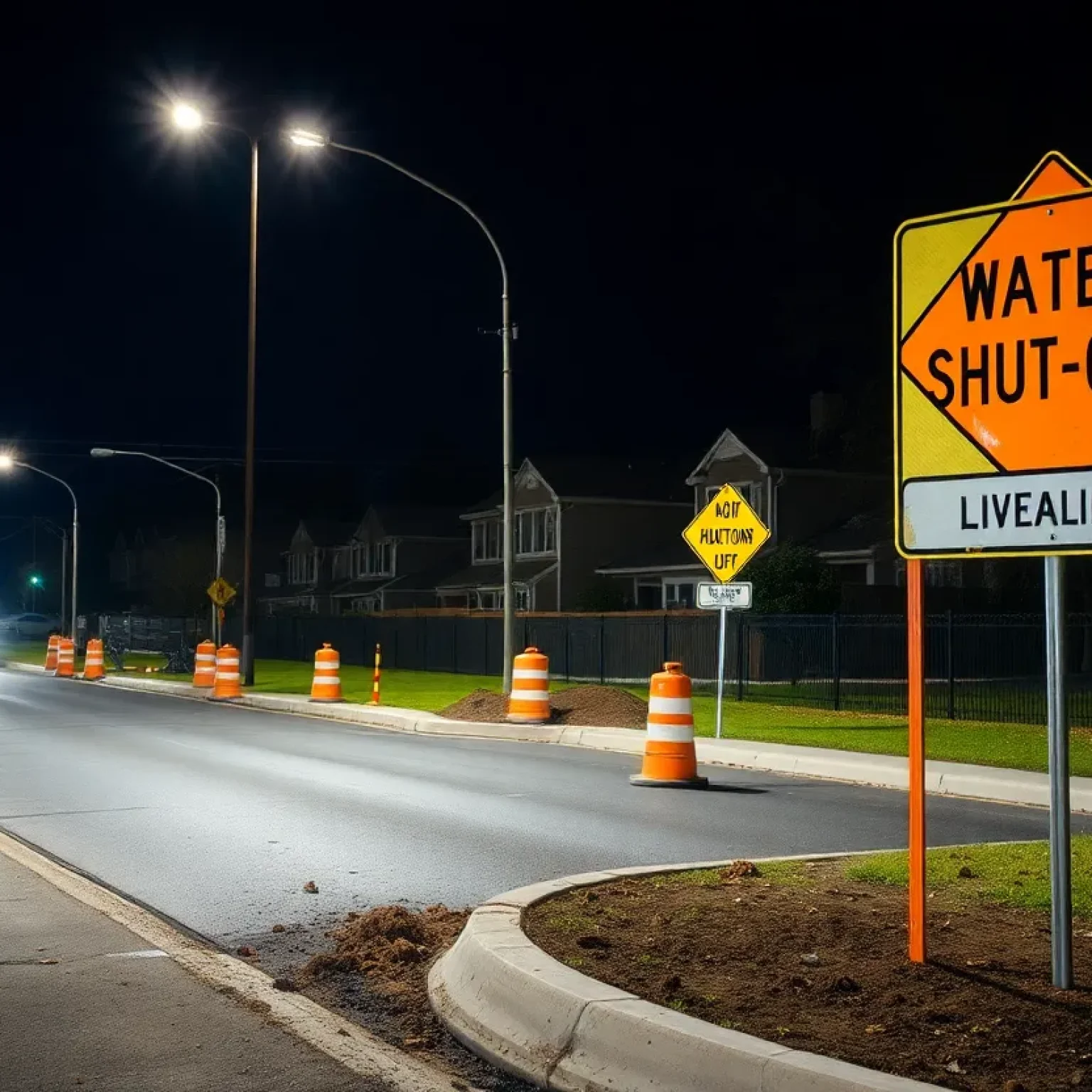 Construction work sign indicating planned water shut-off in Florence SC