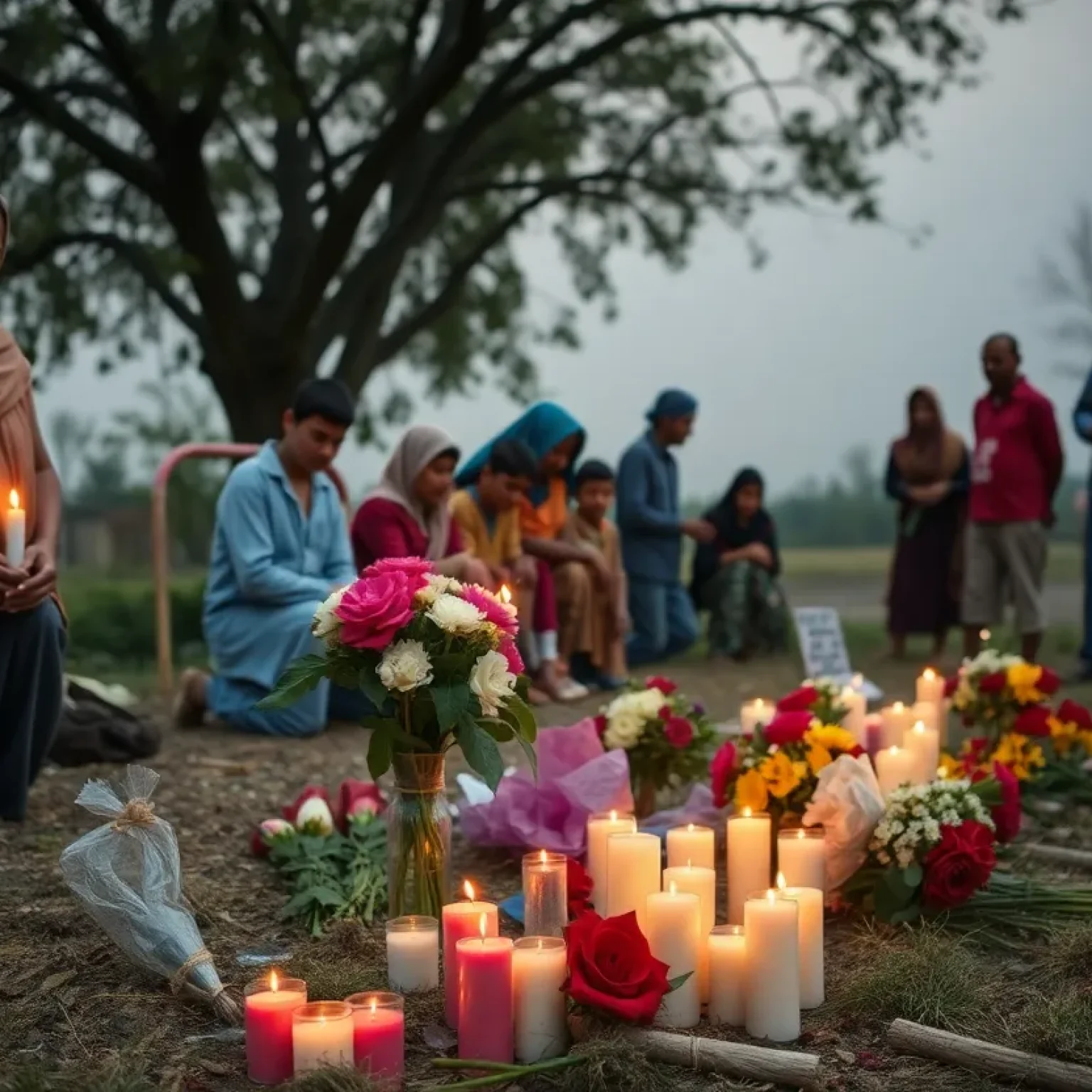 Memorial with flowers and candles for a shooting victim
