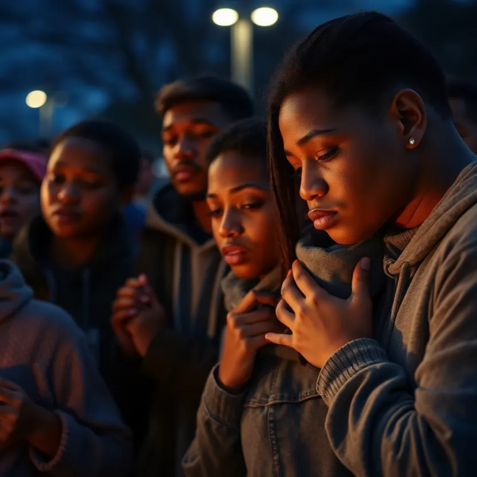 Community members coming together in solidarity after a tragic youth shooting.