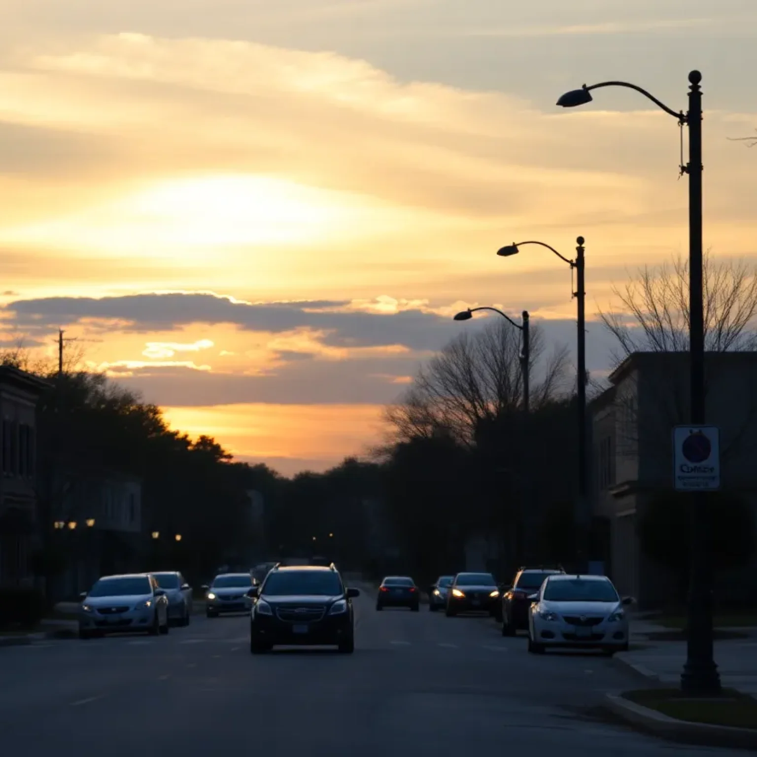 Street in Florence, South Carolina, during sunset