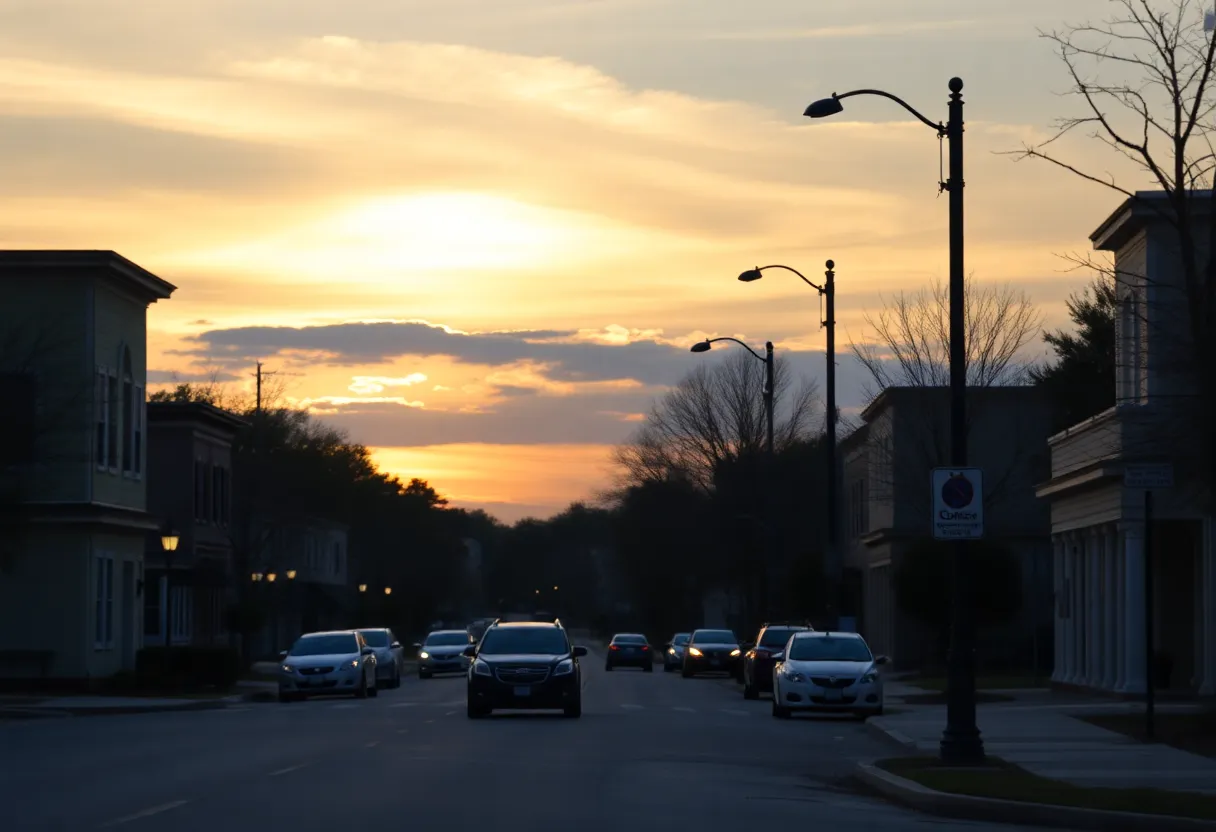 Street in Florence, South Carolina, during sunset
