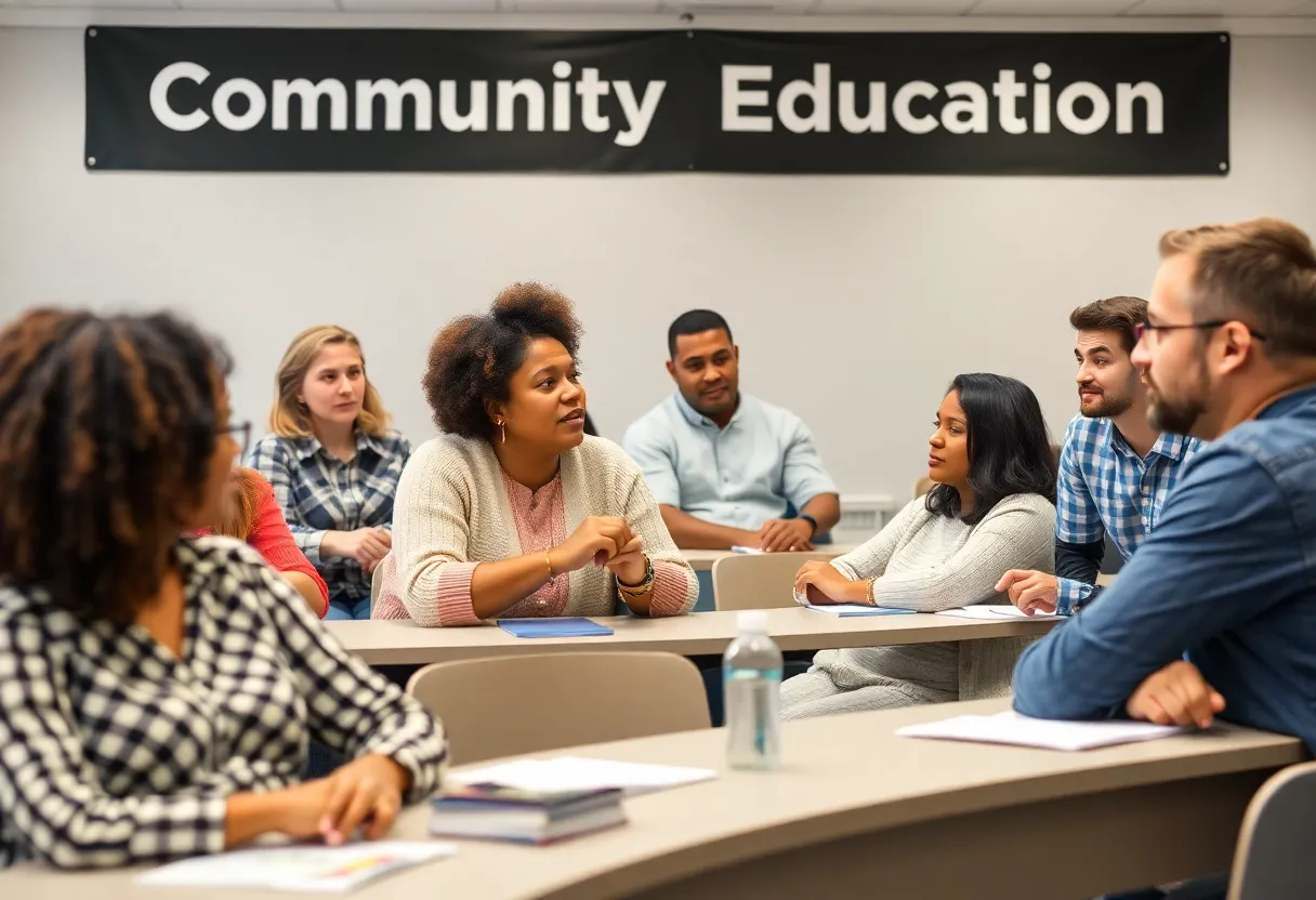 Adults engaged in a classroom discussion at FMU community course.