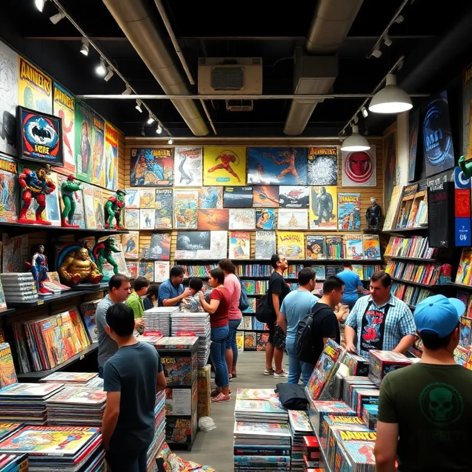 Interior view of Galactic Comics with comic books and collectibles