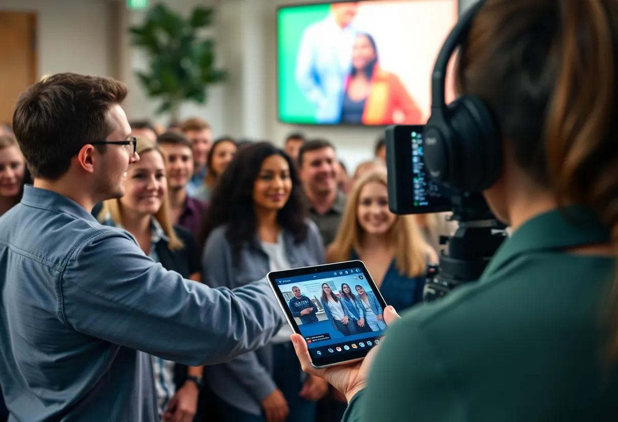 A marketing expert engaging an audience through interactive live streaming