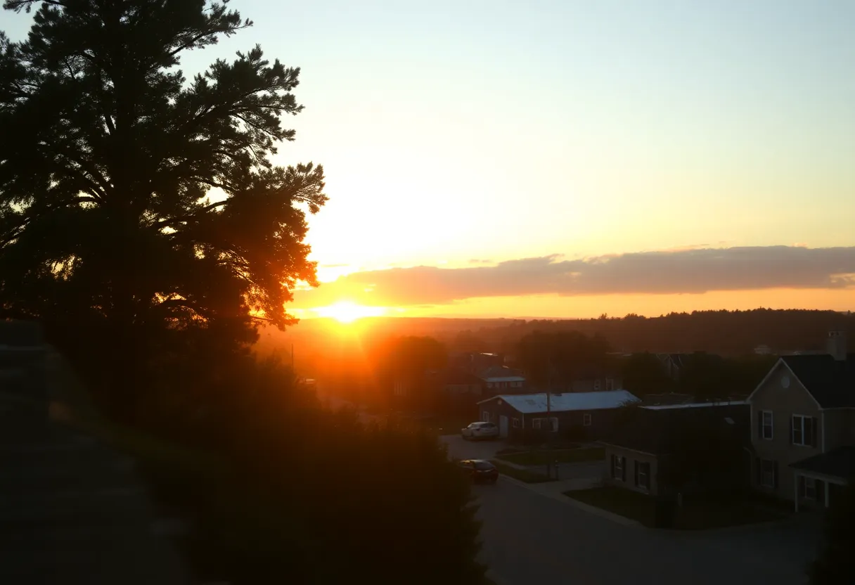 Peaceful sunrise over a small town in South Carolina