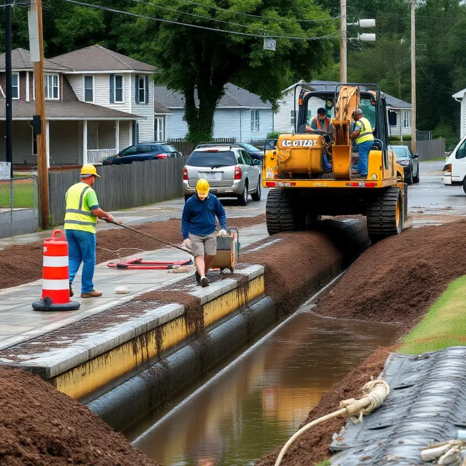 Construction workers working on stormwater management project in Florence