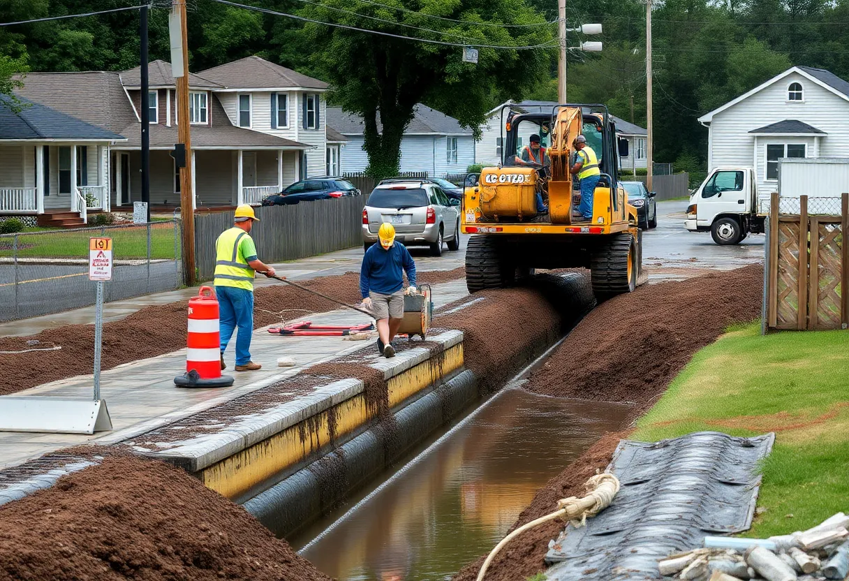 Construction workers working on stormwater management project in Florence