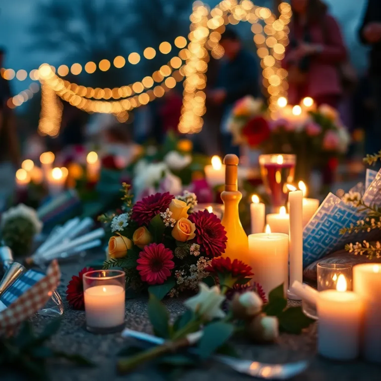 Candles and flowers at a vigil for a toddler victim of gun violence.