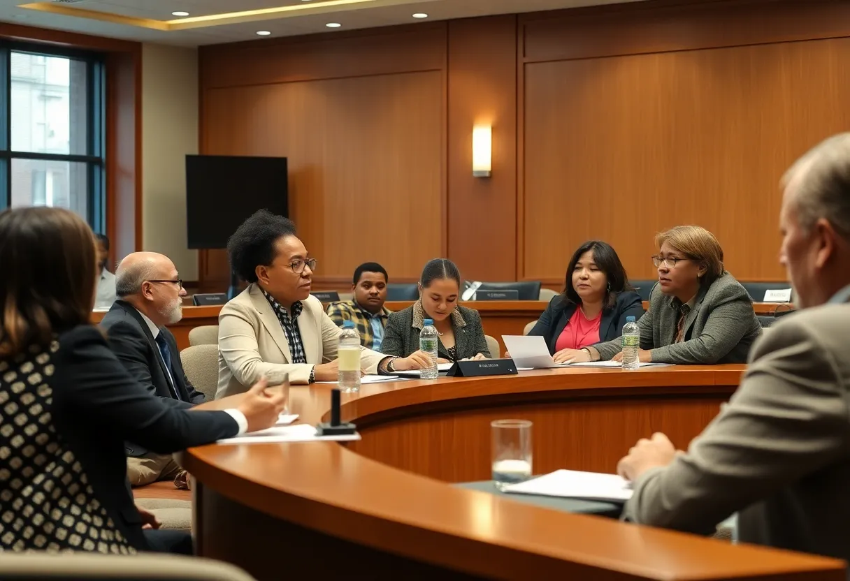 City council meeting discussing affordable housing