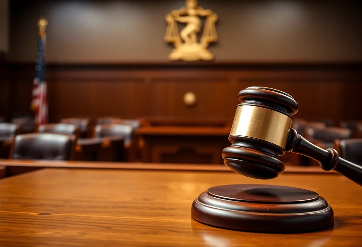 A courtroom with a gavel representing justice and legal reform