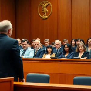 Courtroom scene during murder trial