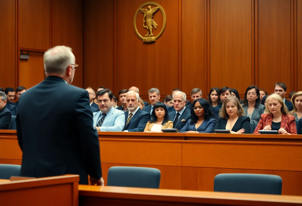 Courtroom scene during murder trial