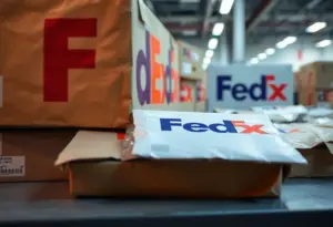 A FedEx facility showing damaged packages.