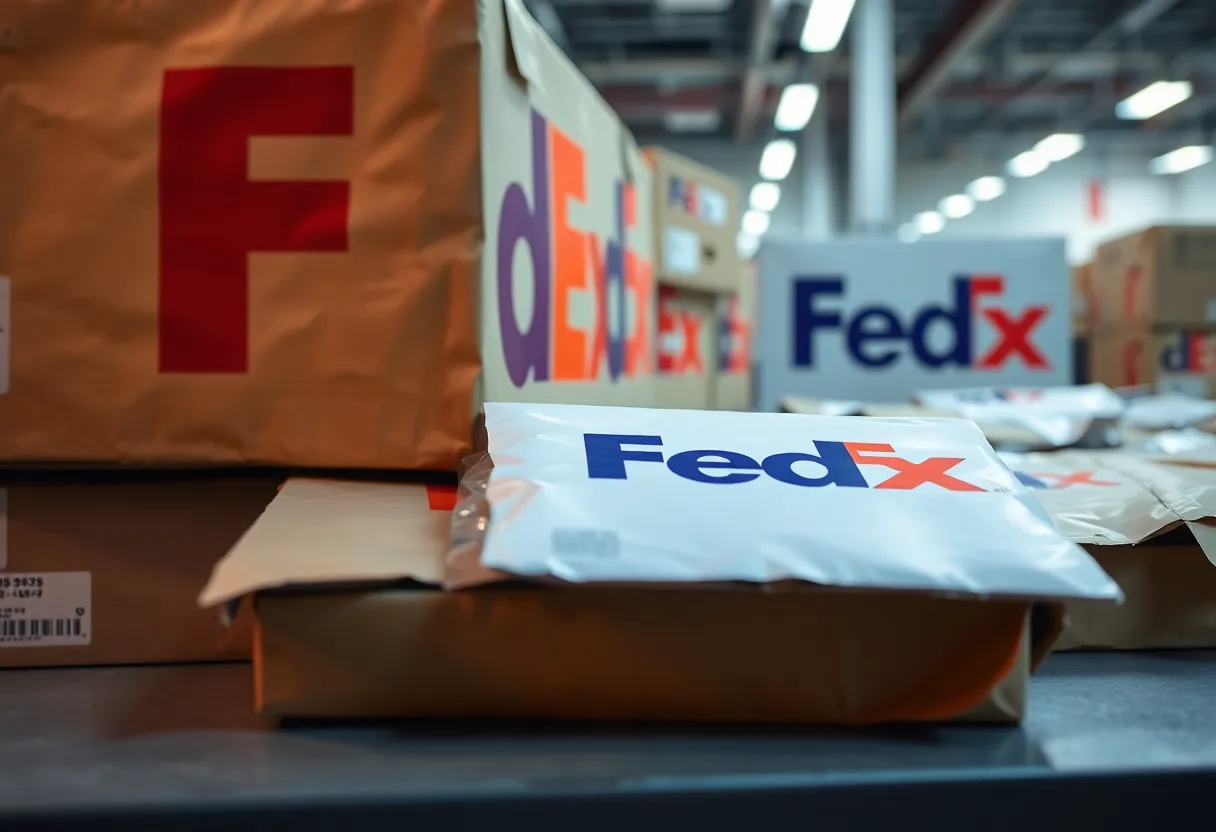 A FedEx facility showing damaged packages.