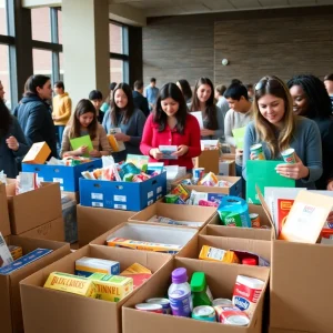 Community members generously donating to the Feed Hope Food Drive