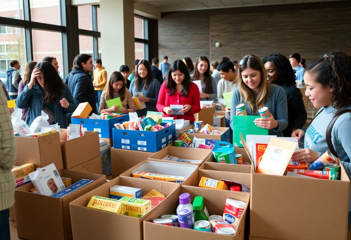 Community members generously donating to the Feed Hope Food Drive