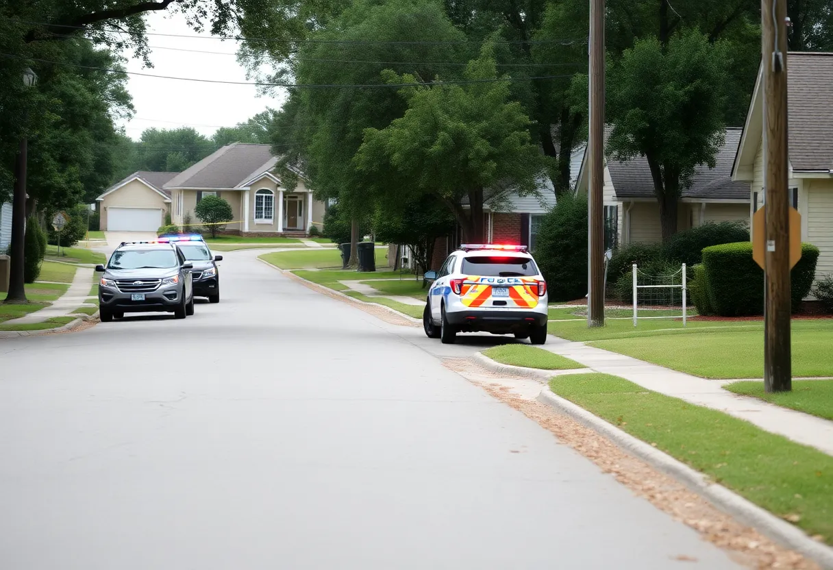 Scene of law enforcement vehicles outside a house in Florence County after a shooting incident.