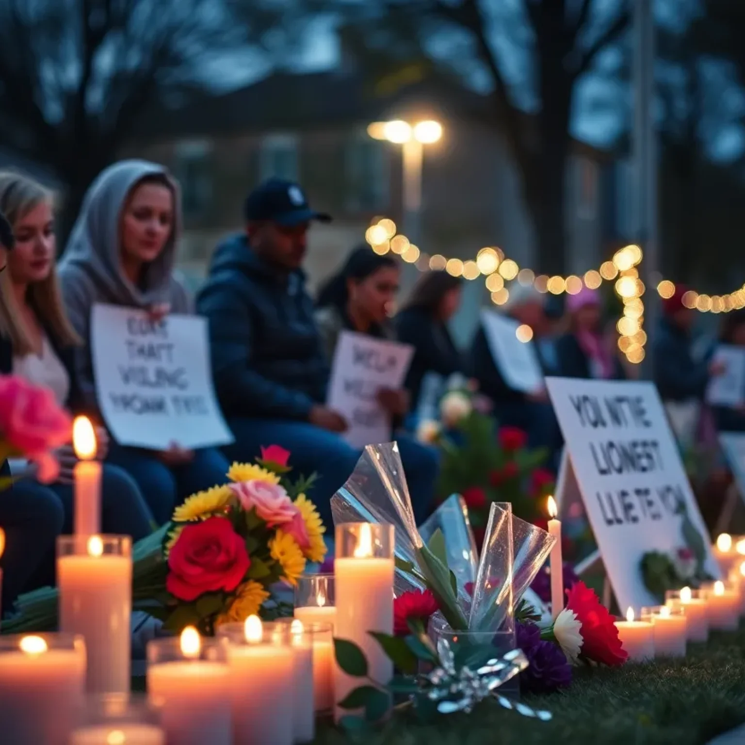 Vigil with candles and flowers for victims of gun violence in Florence County.