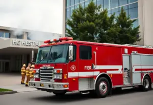 Firefighters assisting at MUSC Hospital after an electrical fire