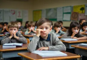 Classroom with students looking distressed due to a foul odor