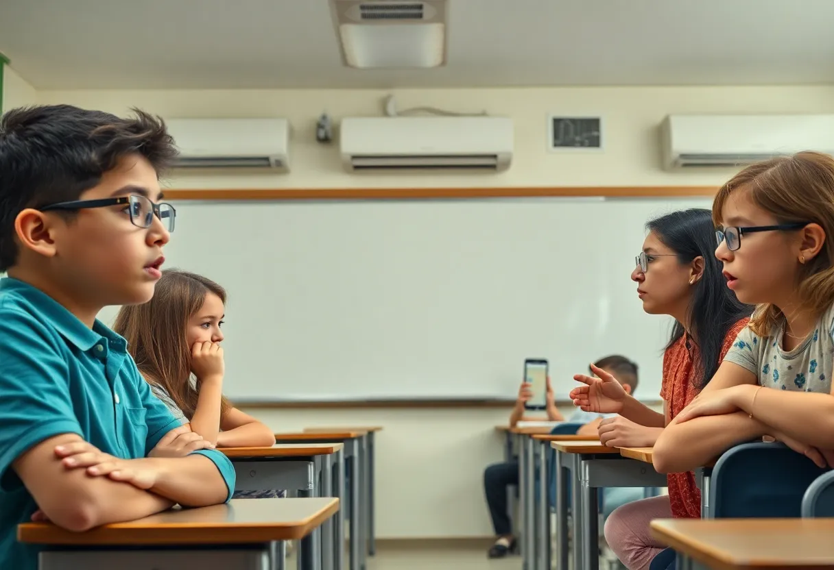 Students reacting to a foul odor in the classroom