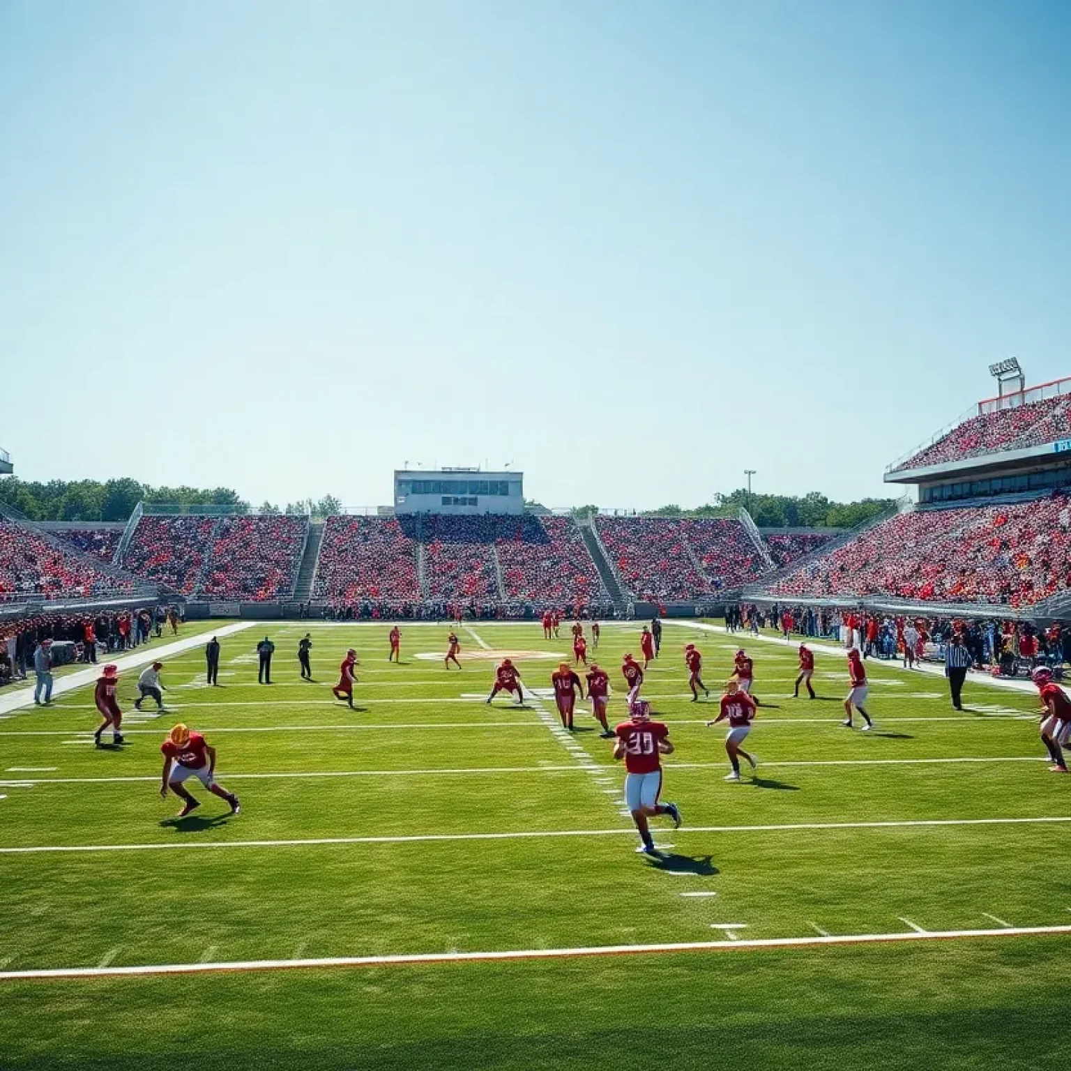 Players engaged in an intense high school football game