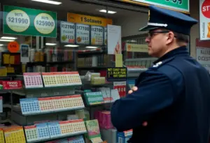Police investigating lottery ticket fraud at a convenience store.