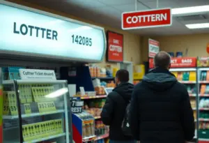 Convenience store display featuring lottery tickets