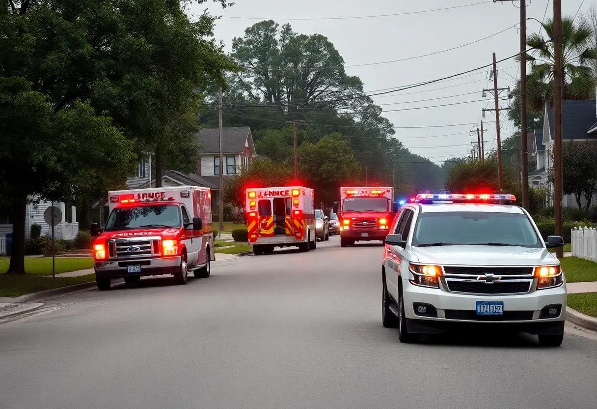 Emergency response vehicles at the scene of a shooting in Pamplico.