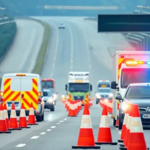 Emergency response vehicles at the scene of a school bus crash.