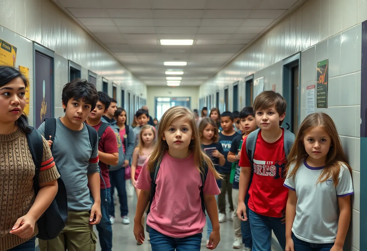 School hallway affected by a foul-smelling spray incident.