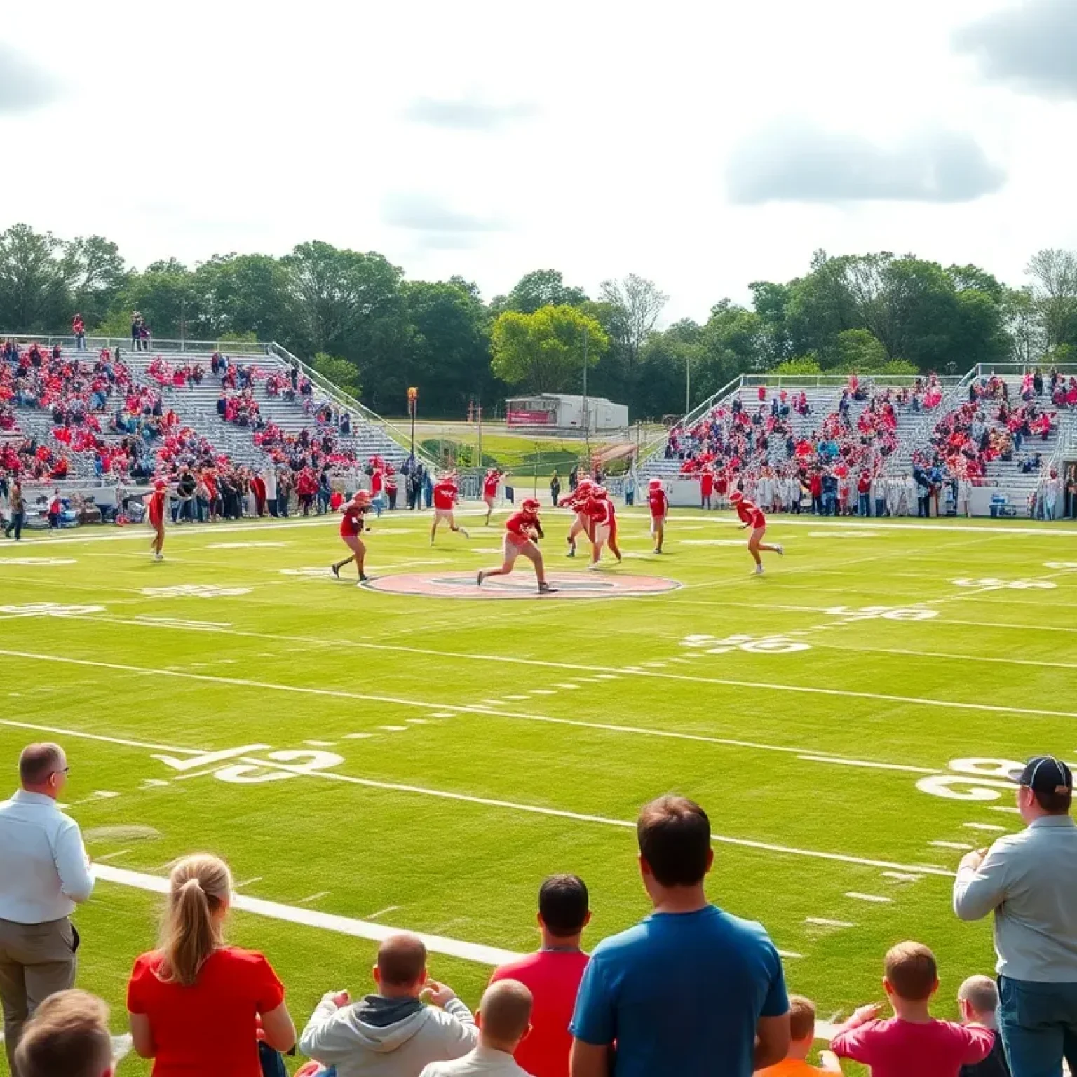 A high school football game in South Carolina with players and fans.