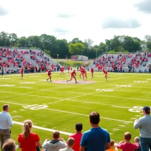 A high school football game in South Carolina with players and fans.