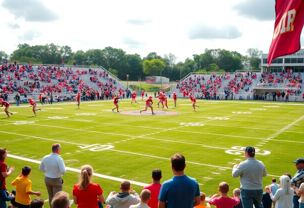 A high school football game in South Carolina with players and fans.