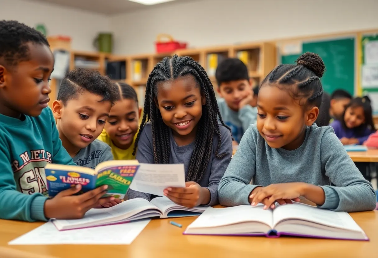 Students in a classroom in South Carolina engaged in reading and math activities.