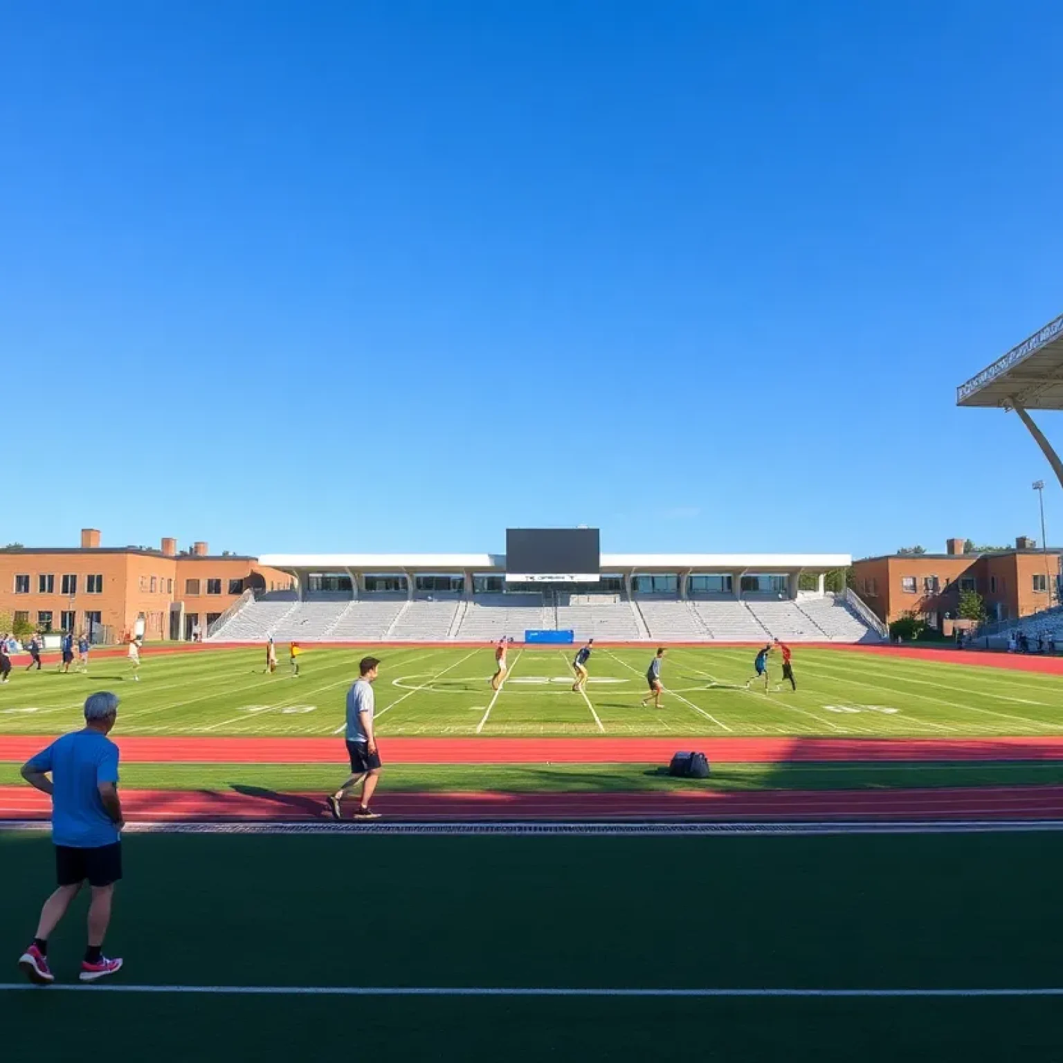 New track and field facility at South Florence High School with athletes training.