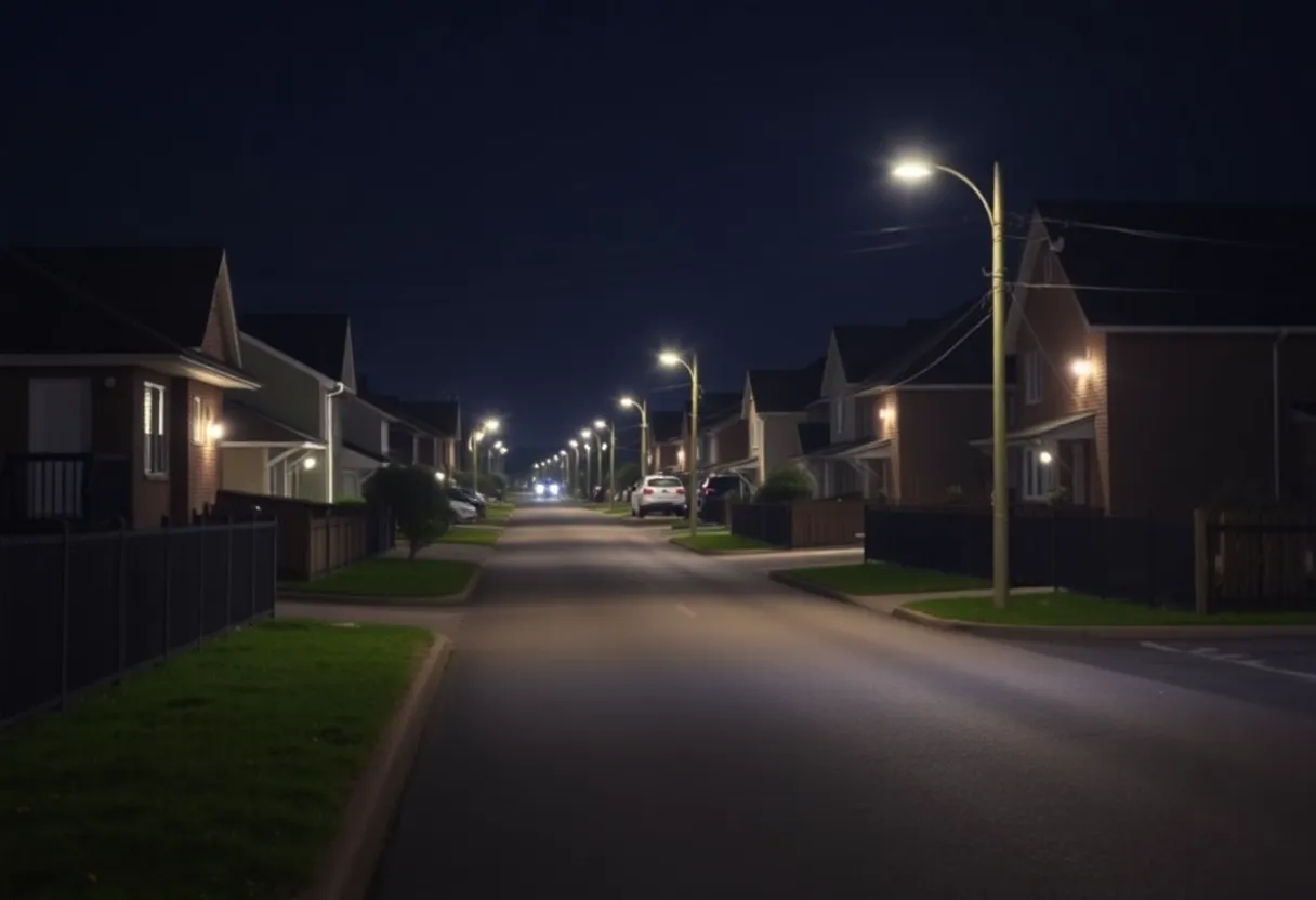 A quiet neighborhood representing the aftermath of a tragic shooting incident involving a toddler.