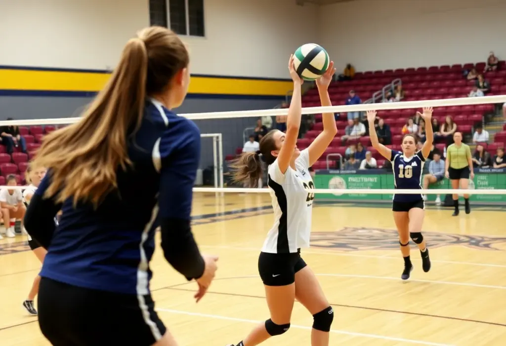 Augusta University volleyball team competing during a match
