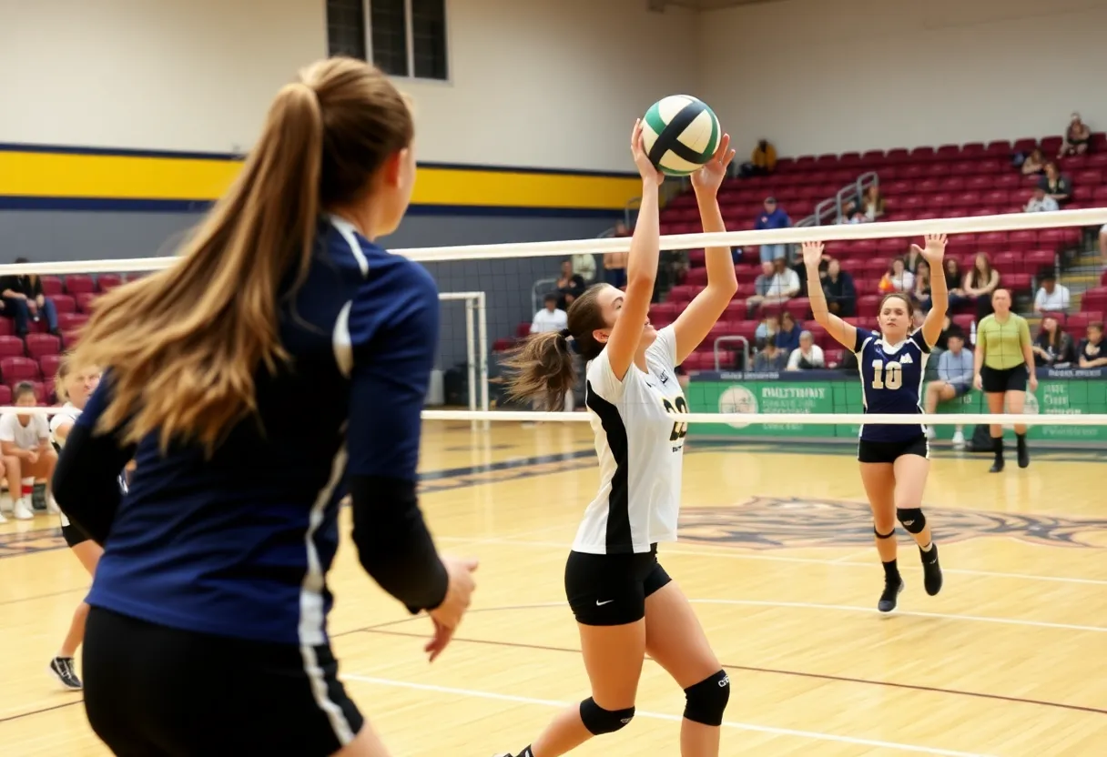 Augusta University volleyball team competing during a match