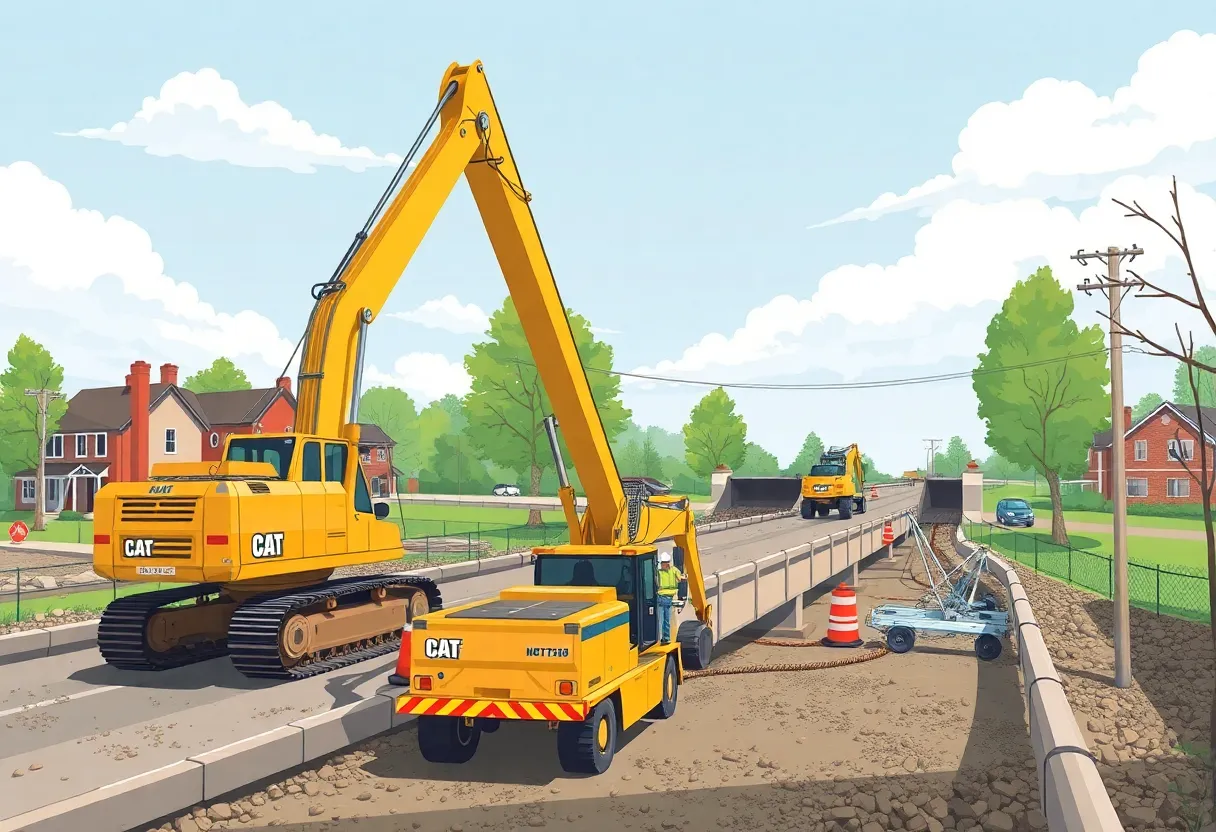 Bridge construction site with machinery and workers in Florence County