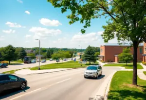 City landscape of Florence, Kentucky with cars parked along the street.