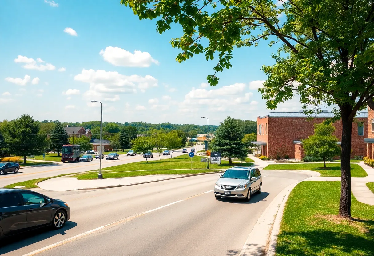 City landscape of Florence, Kentucky with cars parked along the street.