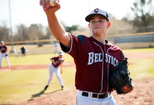 High school baseball player practicing on the field