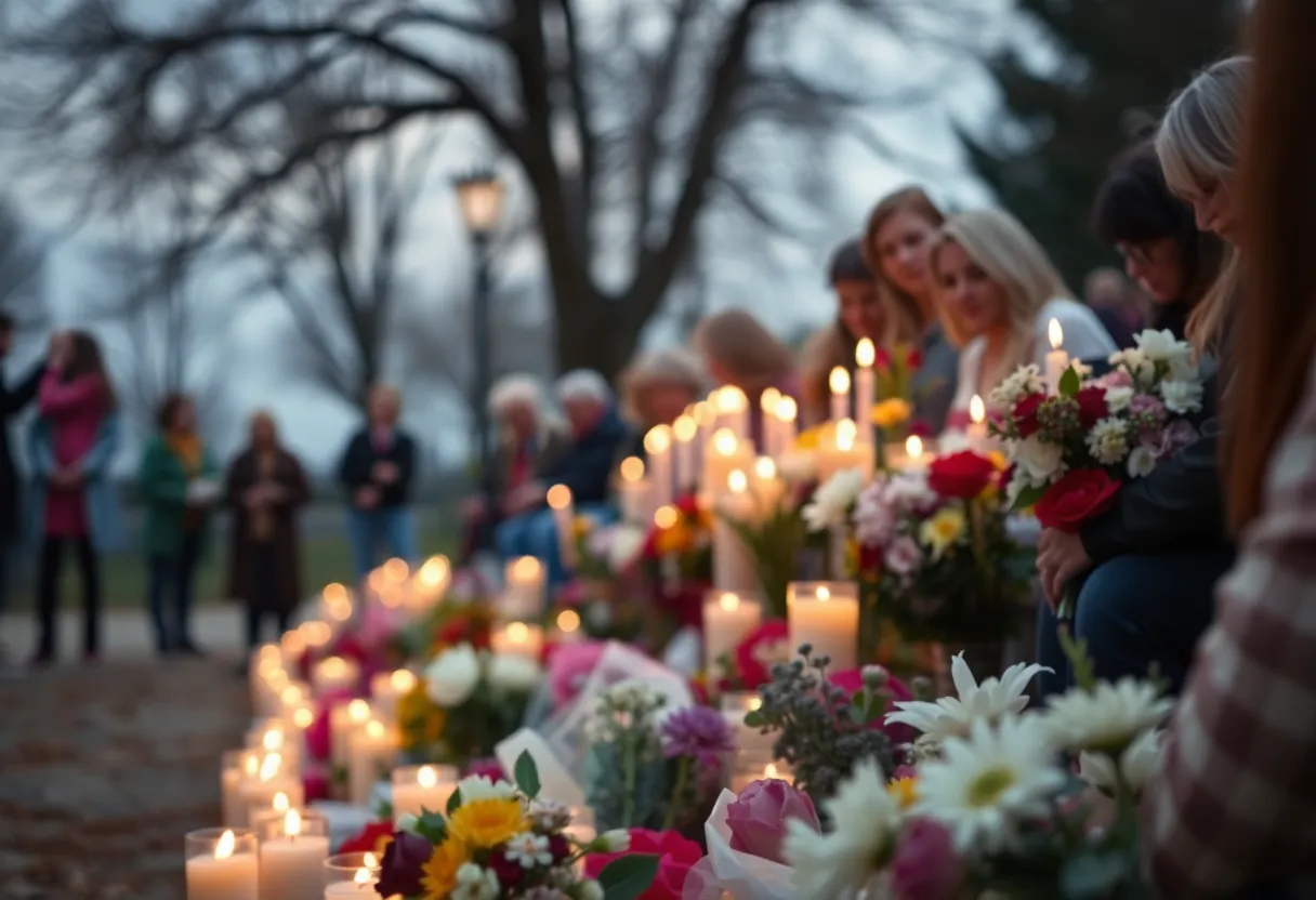 Community gathering with candles in memory of Reverend Singletary