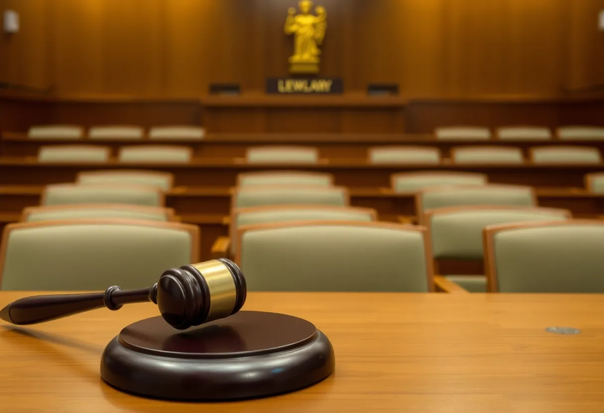 Empty courtroom symbolizing trial delay