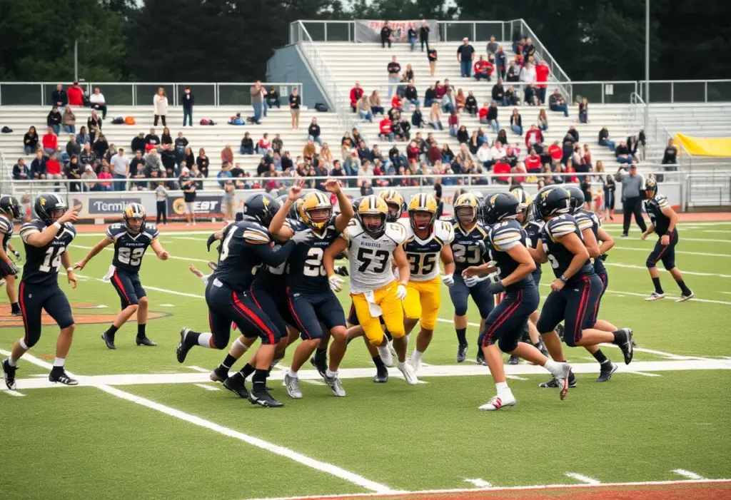 Florence-Carlton Falcons celebrating a victory during a football game.