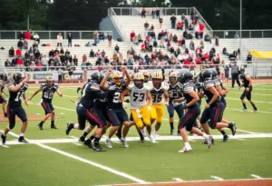 Florence-Carlton Falcons celebrating a victory during a football game.