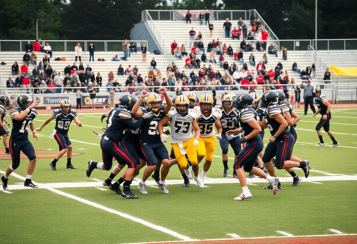 Florence-Carlton Falcons celebrating a victory during a football game.