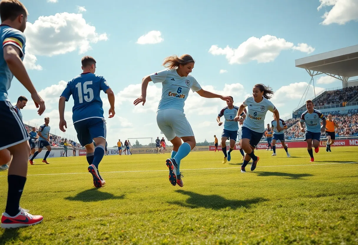 Players from FGCU women's soccer in action during a match