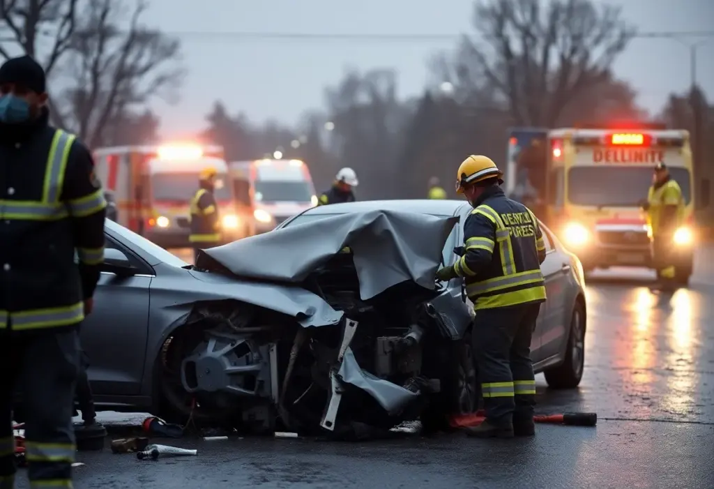 Emergency responders tending to a car crash scene in Florence County